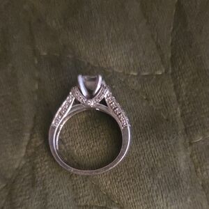 Sterling Silver White Halo Engagement Ring with Pavé Shoulders SIZE 7
